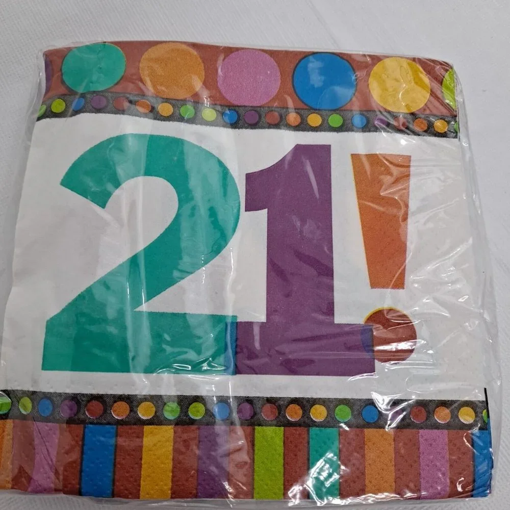 21st Birthday Party Beverage Napkins Amscan 16 Count